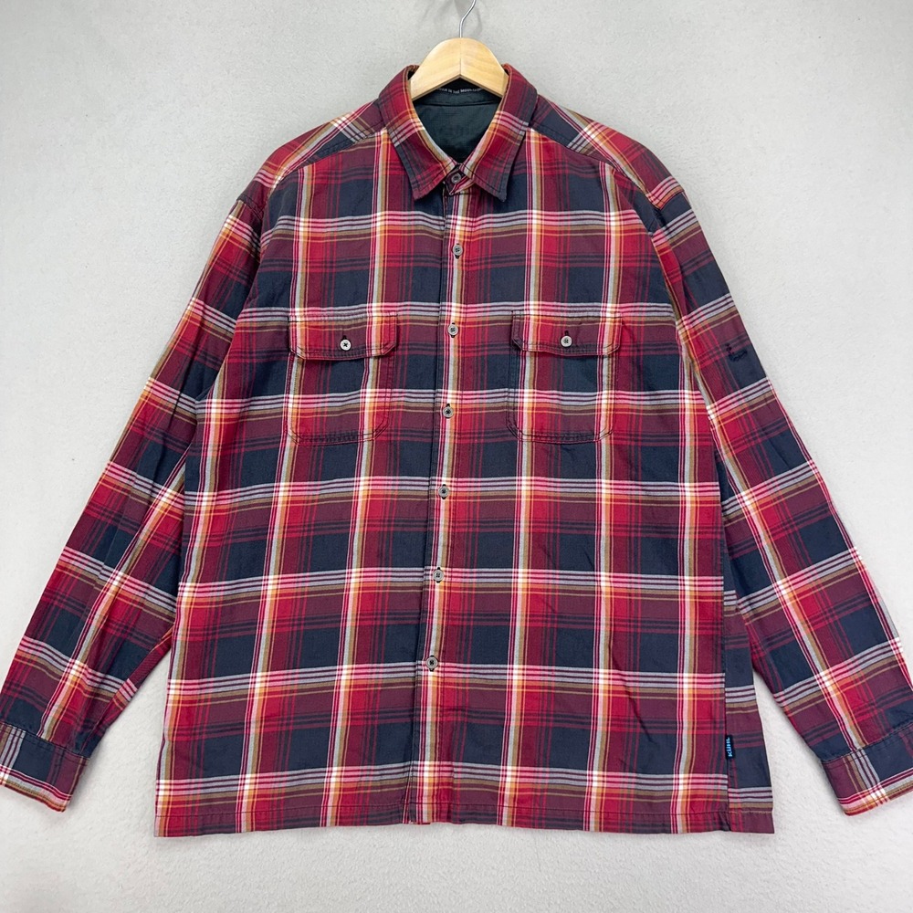 Kuhl Dillingr‎ Flanner Mens XL Red Plaid Long Sleeve Wool Blend Preppy Workwear